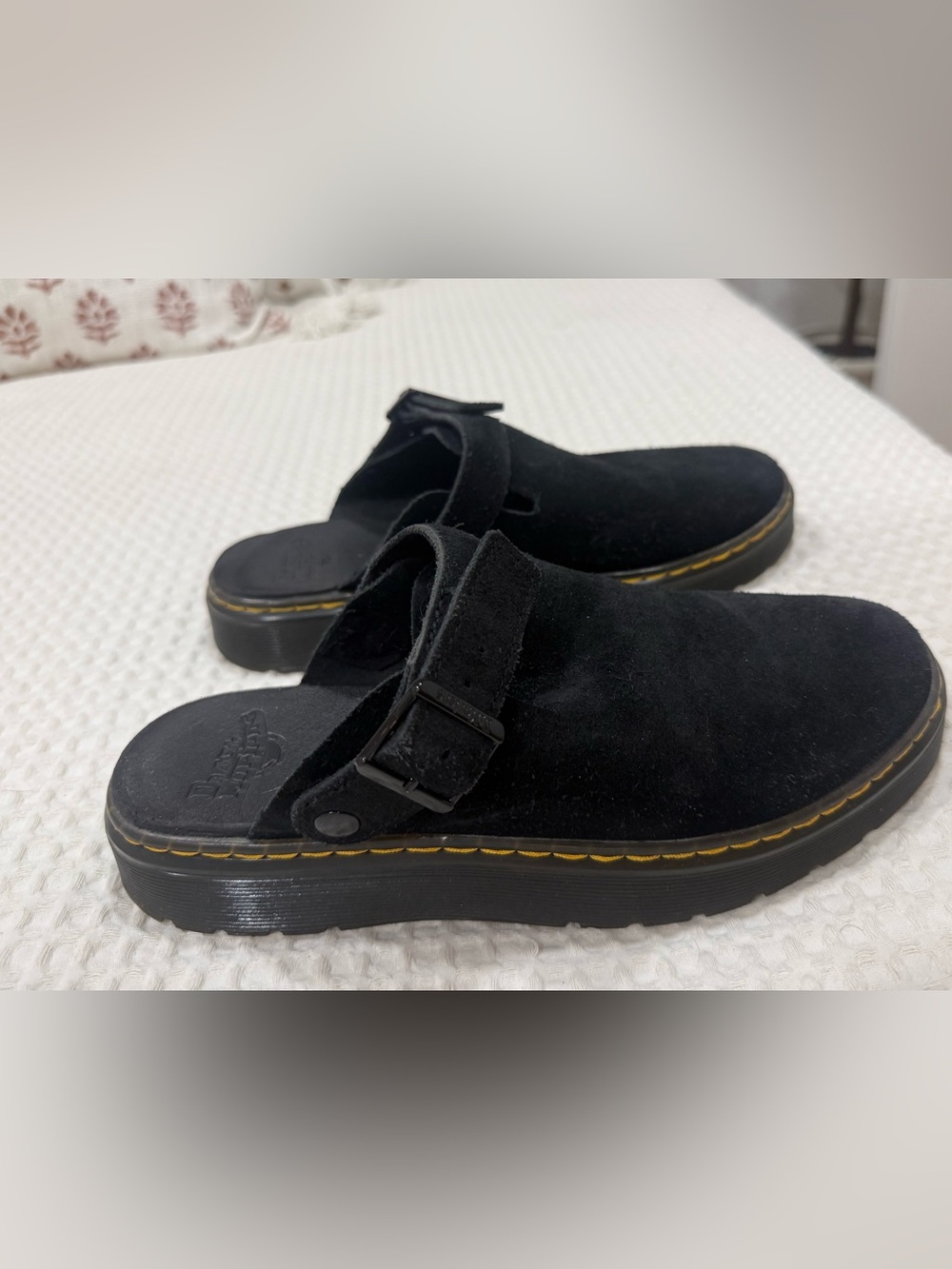 Dr. Martens Black Suede Slip-On Clog Mules - Picture 2 of 5